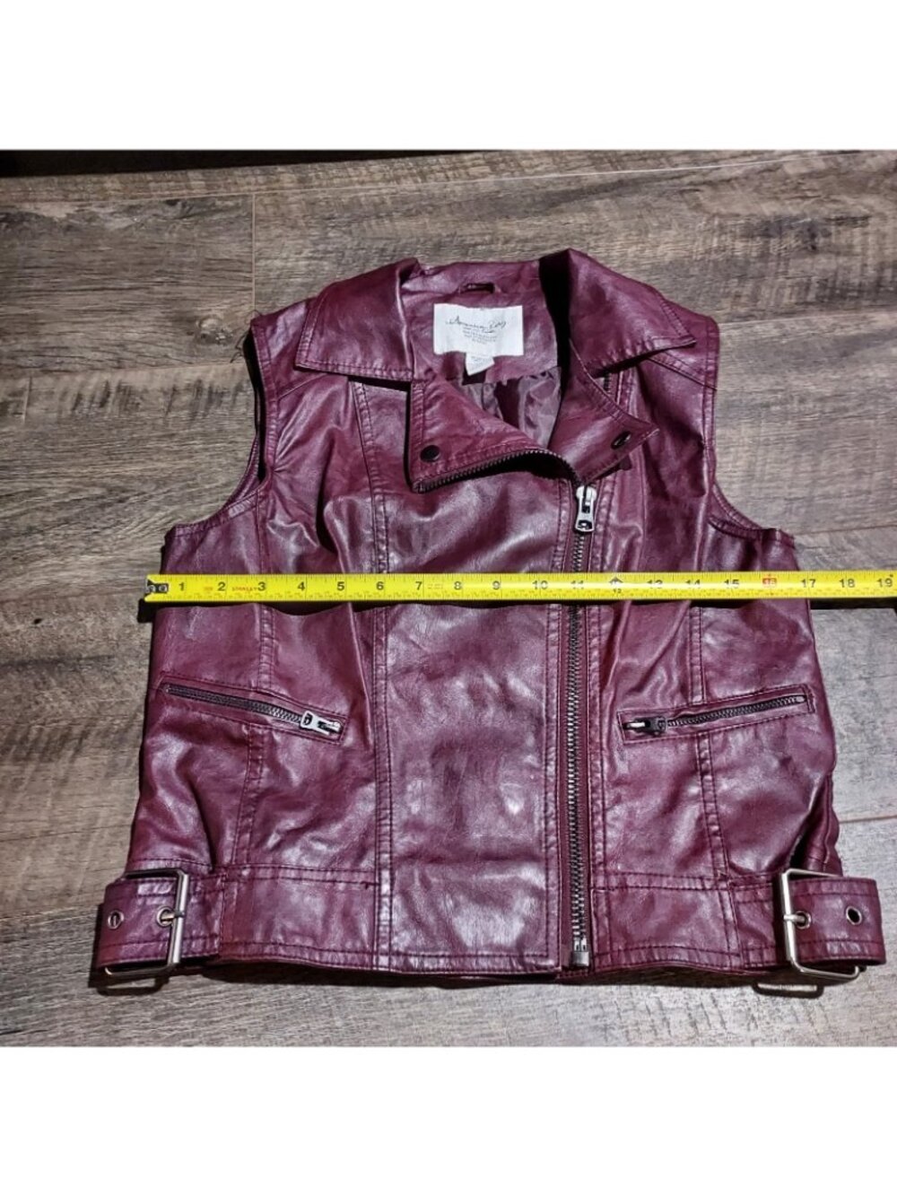 American Rag Cie Full Zip Burgendy Flux Leather Moto Gillet Biker Vest Size M - Picture 3 of 11